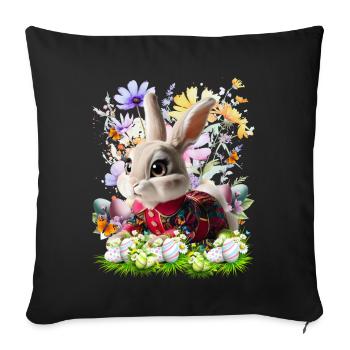 Osterhase im Blumenfeld - Sofakissenbezug 45 x 45 cm - Schwarz - Vorne