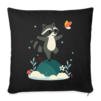 raton laveur dansant ludique avec papillon - Housse de coussin décorative 45 x 45 cm - noir - Devant