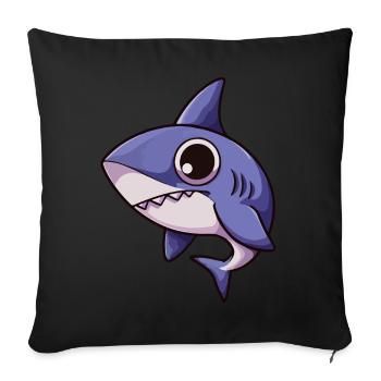 Requin de dessin animé kawaii avec de grands yeux - Art marin mignon - Housse de coussin décorative 45 x 45 cm - noir - Devant