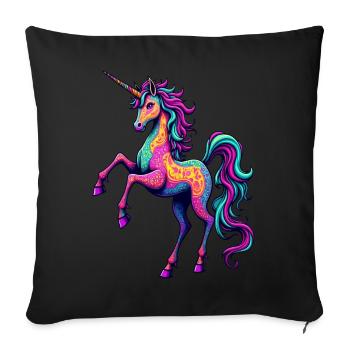Psychedelisches Neon-Einhorn – Buntes Fantasy-Pferd - Sofakissenbezug 45 x 45 cm - Schwarz - Vorne