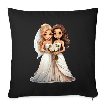 Les mariés lesbiens pendant le mariage - Housse de coussin décorative 45 x 45 cm - noir - Devant