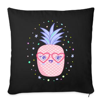 Lunettes en forme de cœur à l’ananas rose Kawaii - Housse de coussin décorative 45 x 45 cm - noir - Devant