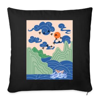 Korean Art Design with Cranes & Origami Boat - Sofa pillowcase 17,3'' x 17,3'' (45 x 45 cm) - black - Front