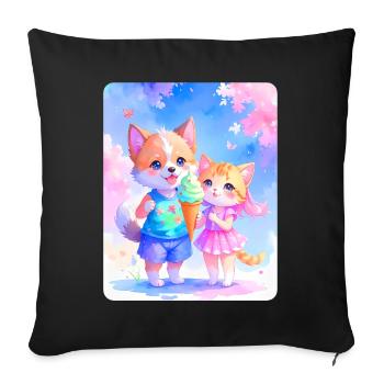 Hündchen, Kätzchen & Eiscreme - Sofakissenbezug 45 x 45 cm - Schwarz - Vorne