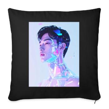 Holographic Neon Portrait - Sofa pillowcase 17,3'' x 17,3'' (45 x 45 cm) - black - Front