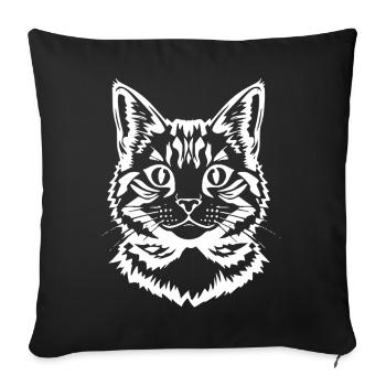 Chat blanc tête chaton tigre chat cadeau - Housse de coussin décorative 45 x 45 cm - noir - Devant