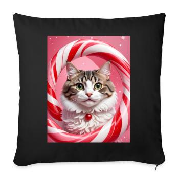 Chat de Noël en conception d’anneau de bonbons - Housse de coussin décorative 45 x 45 cm - noir - Devant