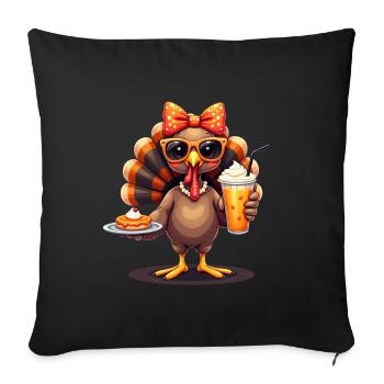 Dinde de Thanksgiving avec lunettes de soleil - Housse de coussin décorative 45 x 45 cm - noir - Devant