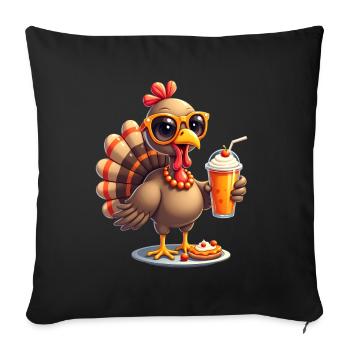 Dinde de Thanksgiving avec lunettes de soleil - Housse de coussin décorative 45 x 45 cm - noir - Devant