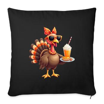 Dinde de Thanksgiving avec lunettes de soleil - Housse de coussin décorative 45 x 45 cm - noir - Devant