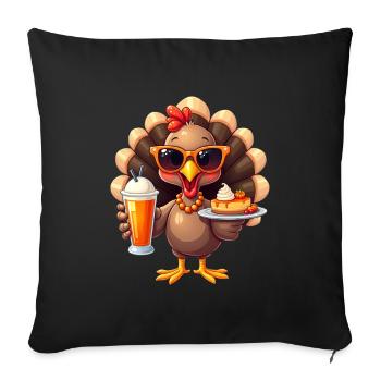 Dinde de Thanksgiving avec lunettes de soleil - Housse de coussin décorative 45 x 45 cm - noir - Devant