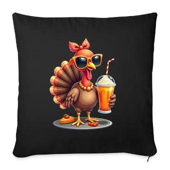 Dinde de Thanksgiving avec lunettes de soleil - Housse de coussin décorative 45 x 45 cm - noir - Devant