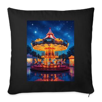 Night carousel in the glow of lights - Sofa pillowcase 17,3'' x 17,3'' (45 x 45 cm) - black - Front
