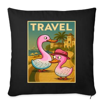 Affiche de voyage Canards et Oies - Housse de coussin décorative 45 x 45 cm - noir - Devant
