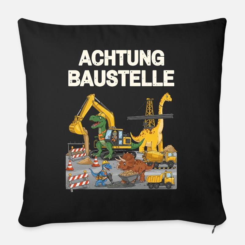 Dinosaurier Baustelle - Sofakissenbezug 45 x 45 cm - Schwarz
