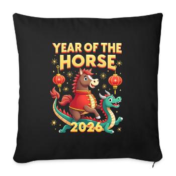 Nouvel An chinois du cheval 2026 - Housse de coussin décorative 45 x 45 cm - noir - Devant