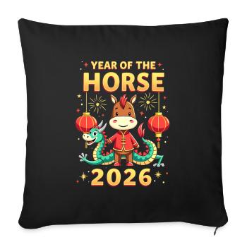 Chinese New Year Of The Horse 2026 - Sofa pillowcase 17,3'' x 17,3'' (45 x 45 cm) - black - Front