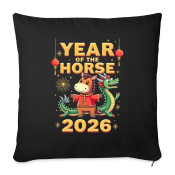 Nouvel An chinois du cheval 2026 - Housse de coussin décorative 45 x 45 cm - noir - Devant