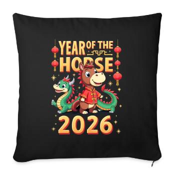 Nouvel An chinois du cheval 2026 - Housse de coussin décorative 45 x 45 cm - noir - Devant