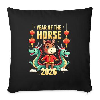 Chinese New Year Of The Horse 2026 - Sofa pillowcase 17,3'' x 17,3'' (45 x 45 cm) - black - Front