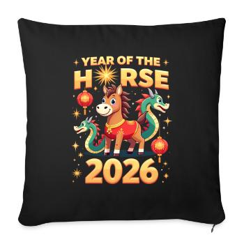 Chinese New Year Of The Horse 2026 - Sofa pillowcase 17,3'' x 17,3'' (45 x 45 cm) - black - Front