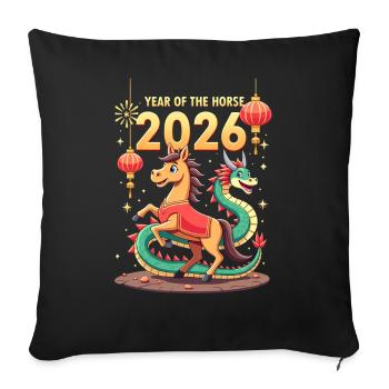 Nouvel An chinois du cheval 2026 - Housse de coussin décorative 45 x 45 cm - noir - Devant