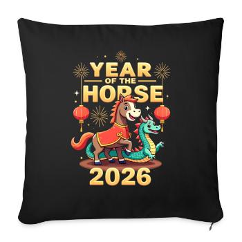 Nouvel An chinois du cheval 2026 - Housse de coussin décorative 45 x 45 cm - noir - Devant