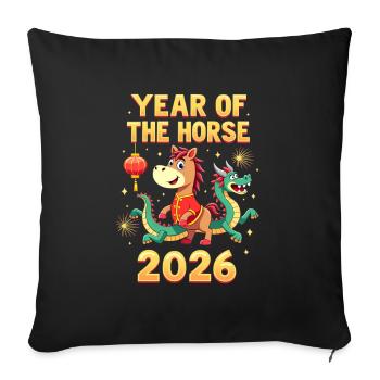 Chinese New Year Of The Horse 2026 - Sofa pillowcase 17,3'' x 17,3'' (45 x 45 cm) - black - Front