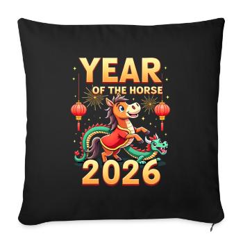 Chinese New Year Of The Horse 2026 - Sofa pillowcase 17,3'' x 17,3'' (45 x 45 cm) - black - Front