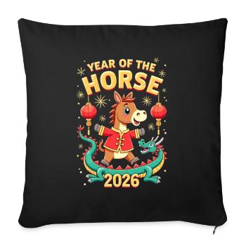 Nouvel An chinois du cheval 2026 - Housse de coussin décorative 45 x 45 cm - noir - Devant