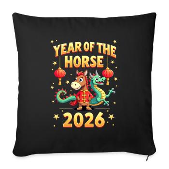 Nouvel An chinois du cheval 2026 - Housse de coussin décorative 45 x 45 cm - noir - Devant