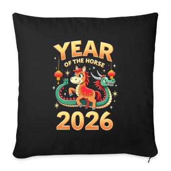Nouvel An chinois du cheval 2026 - Housse de coussin décorative 45 x 45 cm - noir - Devant