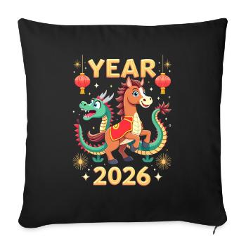 Chinese New Year Of The Horse 2026 - Sofa pillowcase 17,3'' x 17,3'' (45 x 45 cm) - black - Front