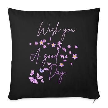 Je vous souhaite une bonne journée florale - Housse de coussin décorative 45 x 45 cm - noir - Devant