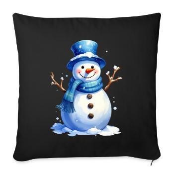 Snowman in winter with blue hat - Sofa pillowcase 17,3'' x 17,3'' (45 x 45 cm) - black - Front
