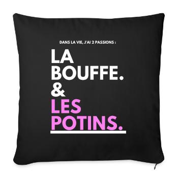 Bouffe et Potins Typo Noir Rose - Housse de coussin décorative 45 x 45 cm - noir - Devant