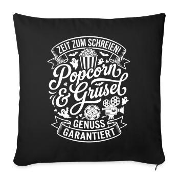 Popcorn & Horror – Enjoyment Guaranteed - Sofa pillowcase 17,3'' x 17,3'' (45 x 45 cm) - black - Front