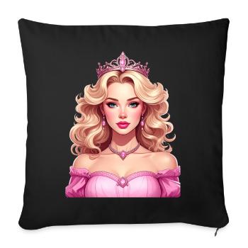 Princesse aux cheveux blonds et robe rose - Housse de coussin décorative 45 x 45 cm - noir - Devant
