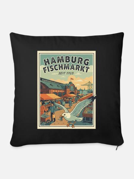 Hamburg Vintage Fischmarkt - Sofakissenbezug 45 x 45 cm - Schwarz