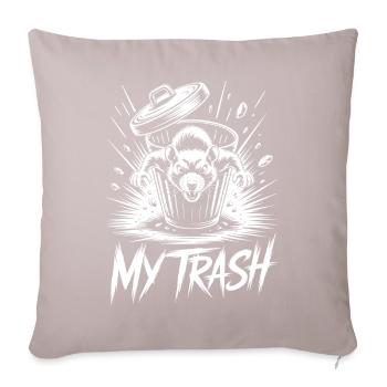 Aggressive Ratte im Mülleimer – My Trash - Sofakissenbezug 45 x 45 cm - helles Taupe - Vorne