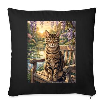 Chat tigré dans le jardin de glicine sereine - Housse de coussin décorative 45 x 45 cm - noir - Devant