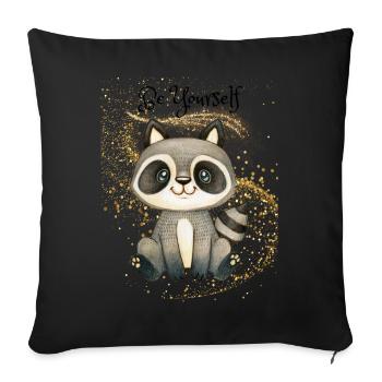 Raton laveur mignon sur paillettes - Housse de coussin décorative 45 x 45 cm - noir - Devant