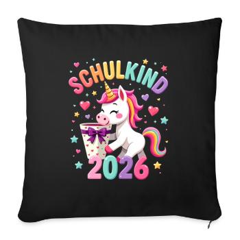 Schulkind 2026 Einschulung 2026 Schulanfang - Sofakissenbezug 45 x 45 cm - Schwarz - Vorne