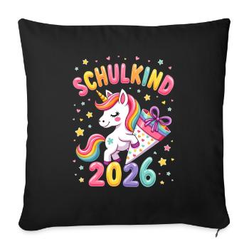 Schulkind 2026 Einschulung 2026 Schulanfang - Sofakissenbezug 45 x 45 cm - Schwarz - Vorne