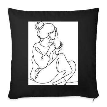 Art de lignes de la pause café - Housse de coussin décorative 45 x 45 cm - noir - Devant