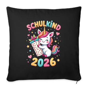 Schulkind 2026 Einschulung 2026 Schulanfang - Sofakissenbezug 45 x 45 cm - Schwarz - Vorne