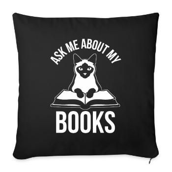 Drôle de design de chat : Demande-moi des histoires de mes livres - Housse de coussin décorative 45 x 45 cm - noir - Devant