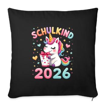 Schulkind 2026 Einschulung 2026 Schulanfang - Sofakissenbezug 45 x 45 cm - Schwarz - Vorne