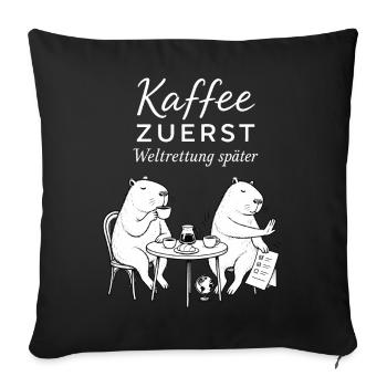 Kaffee zuerst Bärenhumor - Sofakissenbezug 45 x 45 cm - Schwarz - Vorne