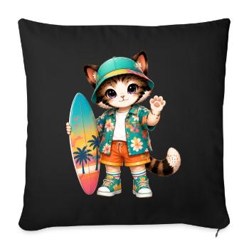 Kawaii tropische Surferkatze - Sofakissenbezug 45 x 45 cm - Schwarz - Vorne